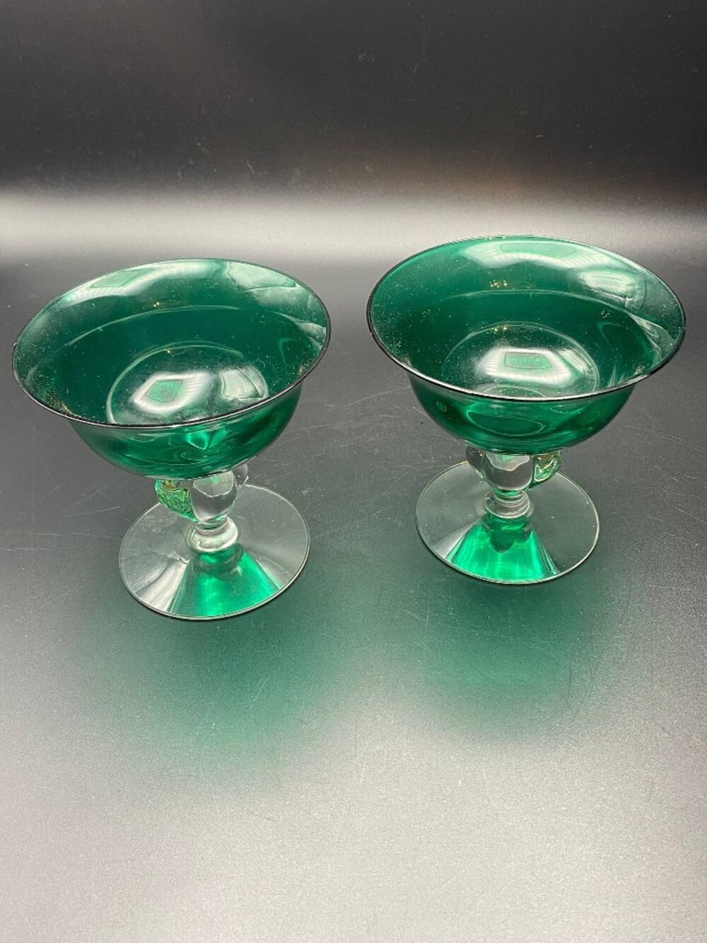 Emerald Green snd Clear Sherbet Dishes